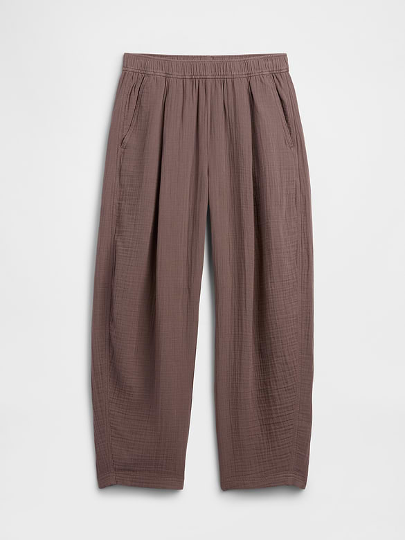 Mid Rise Pull-On Barrel Gauze Pants