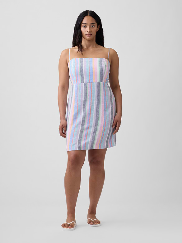 Linen-Blend Squareneck Mini Dress