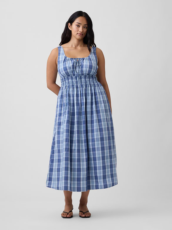 Smocked Tie-Front Midi Dress