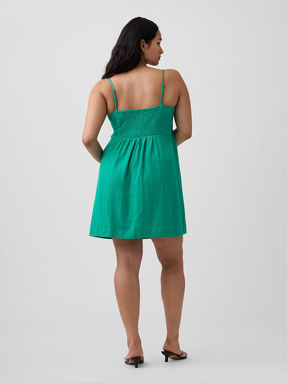 Linen-Blend Squareneck Mini Dress
