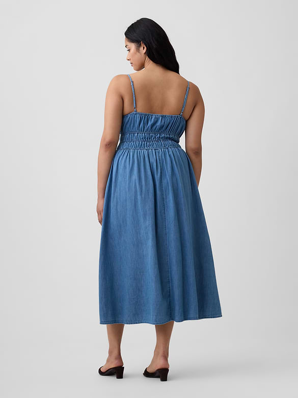 Smocked Tie-Front Midi Dress