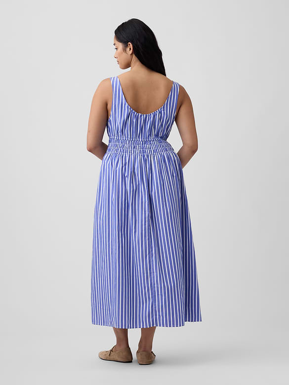 Smocked Tie-Front Midi Dress