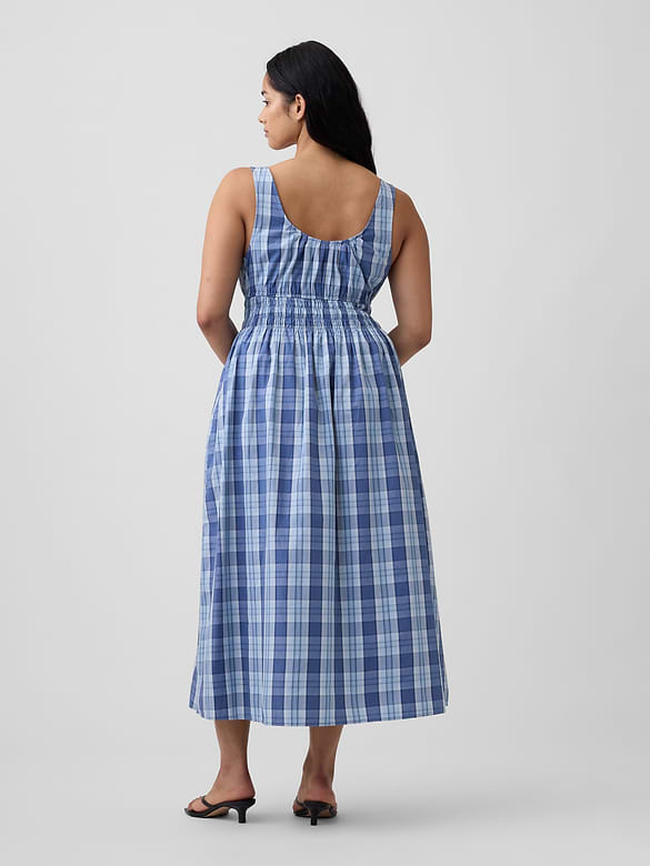 Smocked Tie-Front Midi Dress