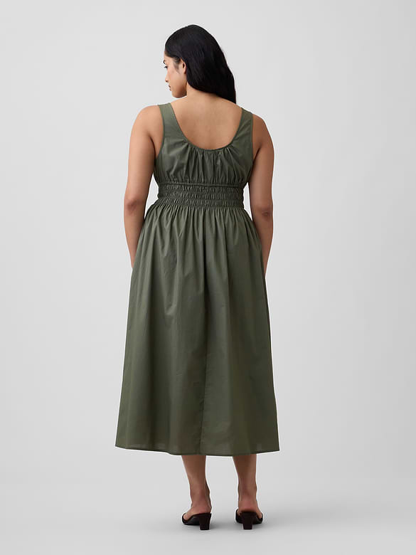 Smocked Tie-Front Midi Dress