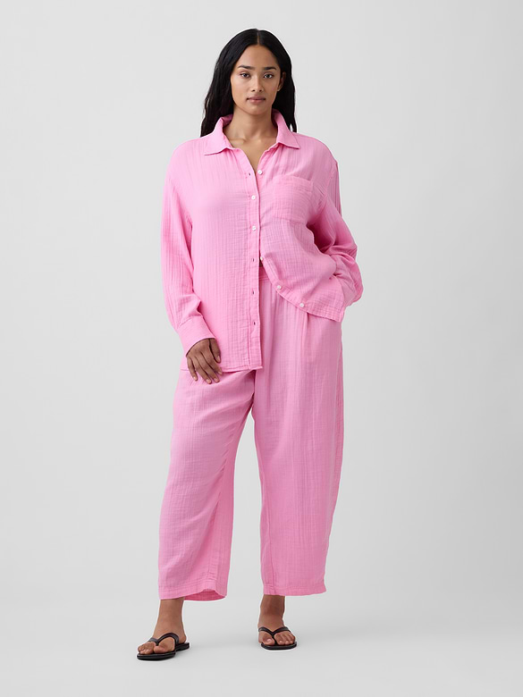 Mid Rise Pull-On Barrel Gauze Pants