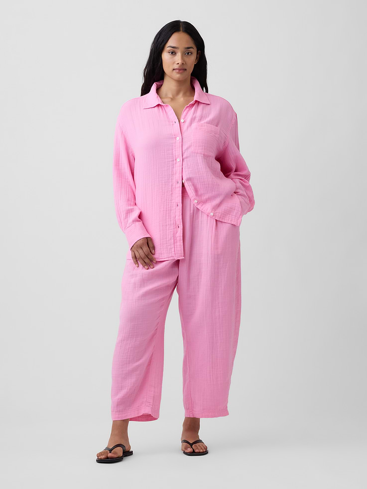 Image number 5 showing, Mid Rise Pull-On Barrel Gauze Pants