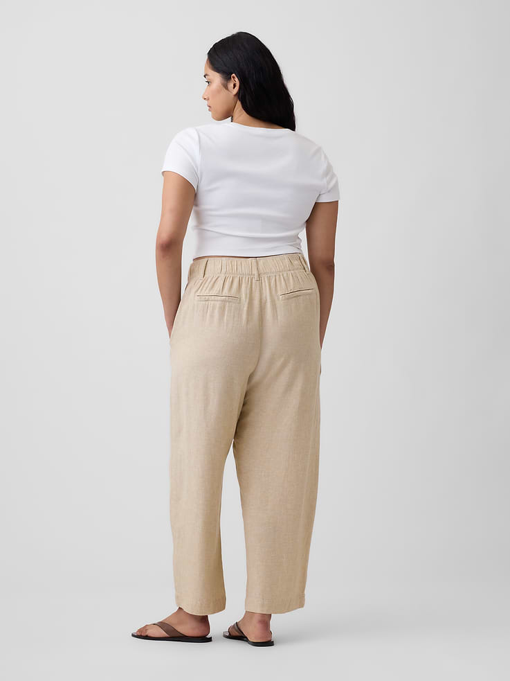 Image 6 of 7, High Rise Linen-Blend Barrel Pants