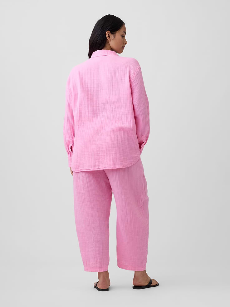 Image number 6 showing, Mid Rise Pull-On Barrel Gauze Pants