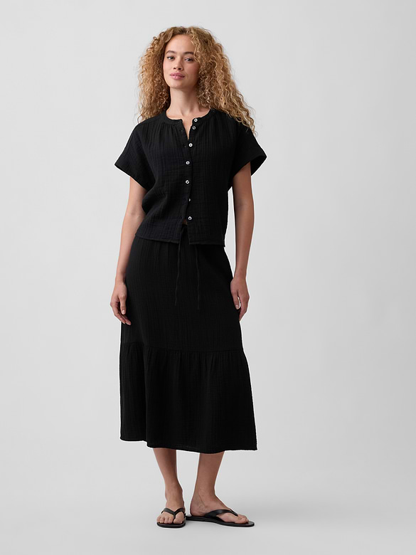 Relaxed Button-Up Gauze Top