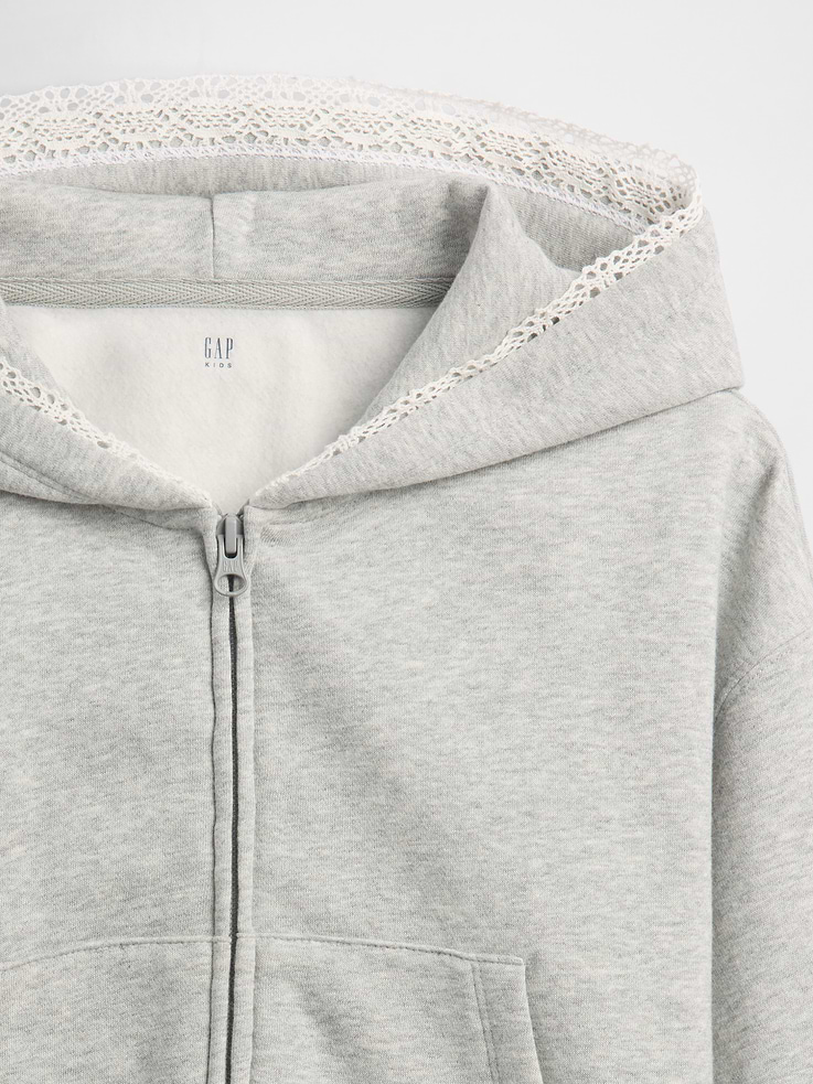 Image number 5 showing, Kids VintageSoft Relaxed Lace-Trim Zip Hoodie