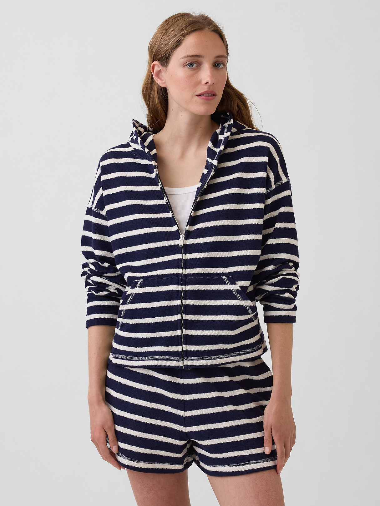Towel Terry Oversized Stripe Zip Hoodie | Gap