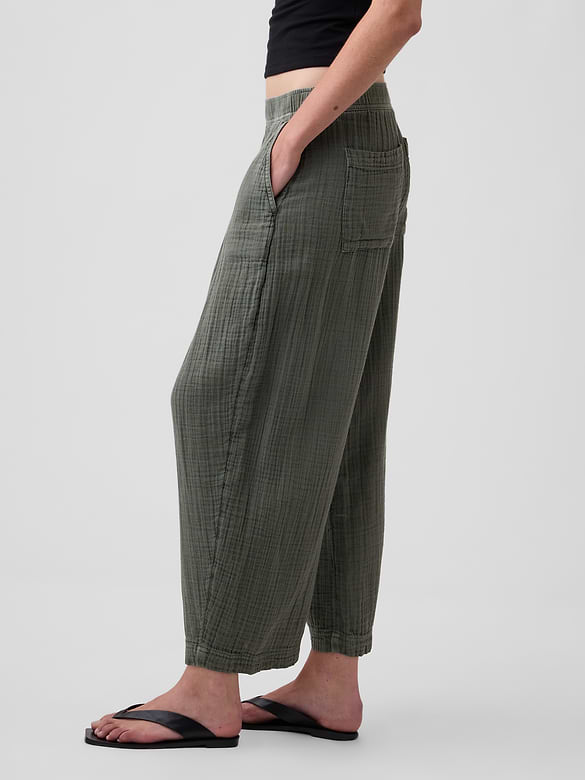 Cotton Gauze Easy Barrel Pants