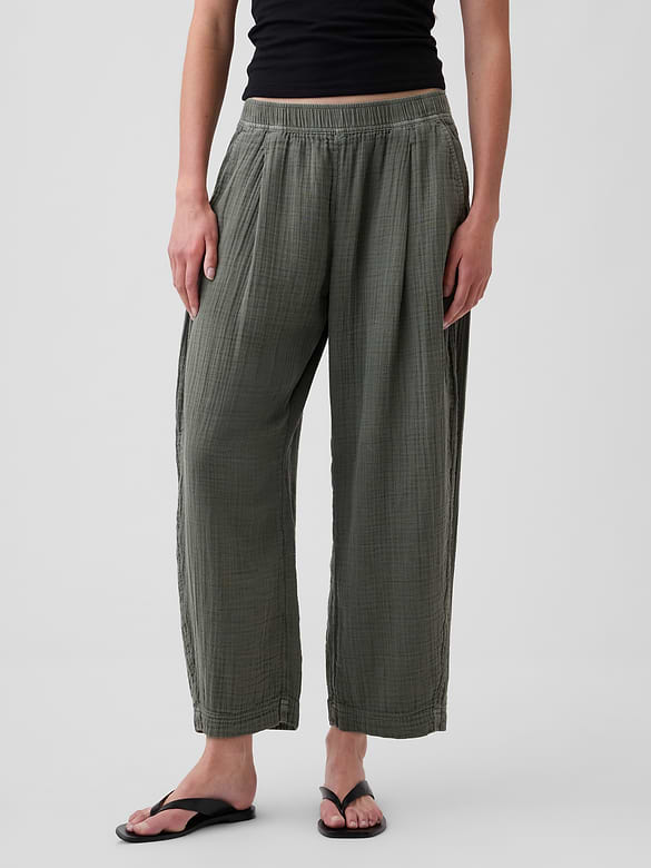 Cotton Gauze Easy Barrel Pants