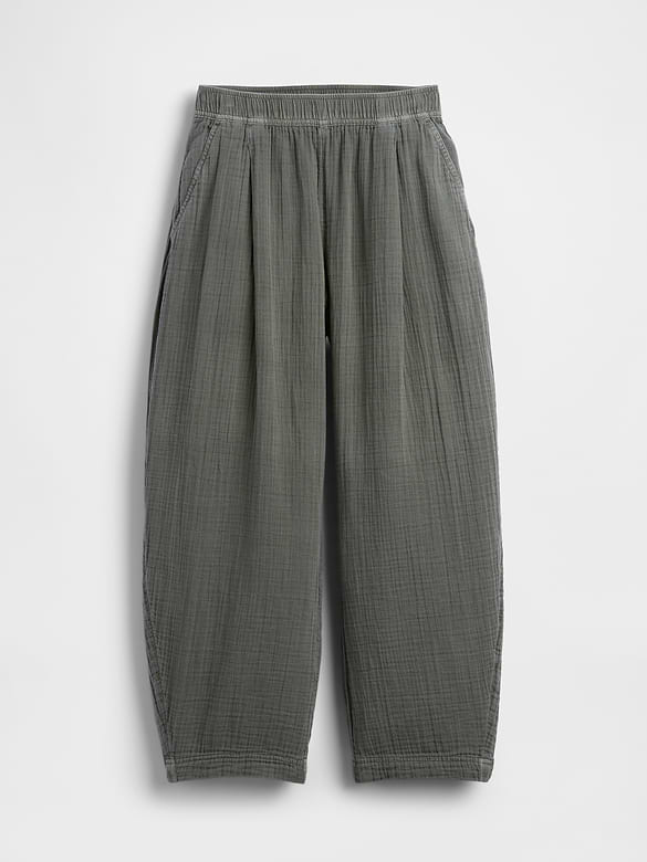 Cotton Gauze Easy Barrel Pants