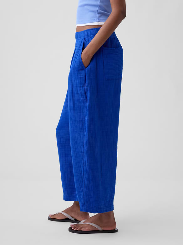 Cotton Gauze Easy Barrel Pants