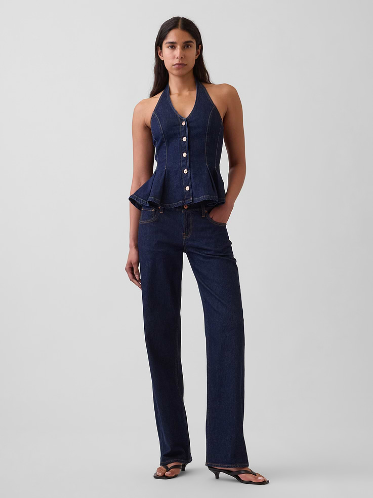 Image number 2 showing, Denim Fitted Halter Peplum Top