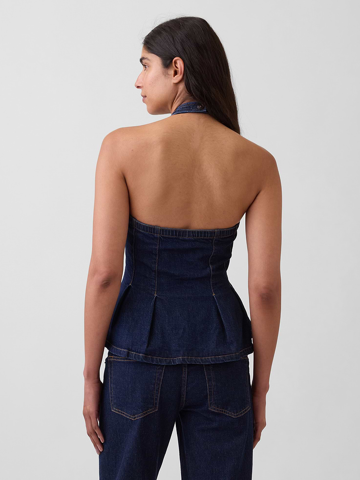 Image number 3 showing, Denim Fitted Halter Peplum Top