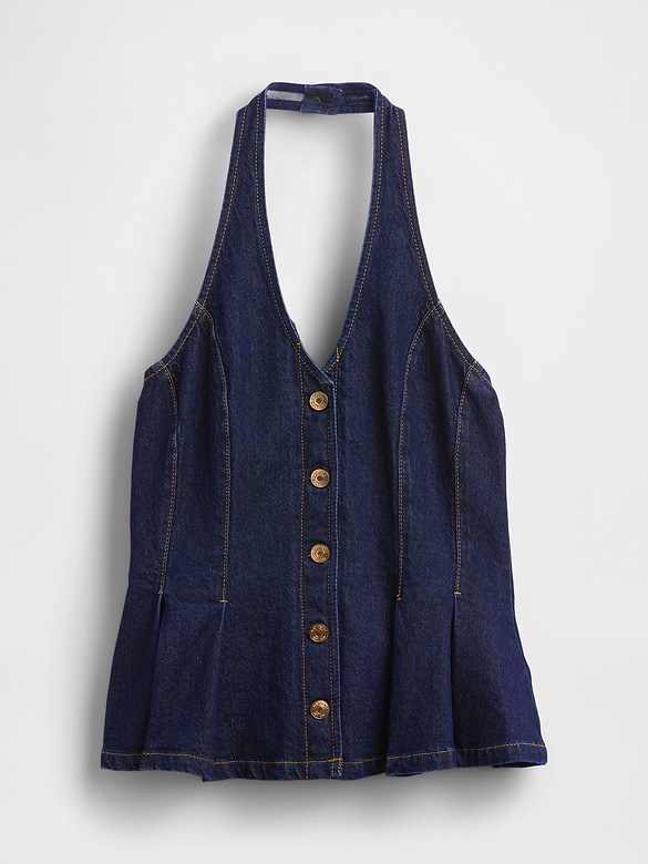 Denim Fitted Halter Peplum Top