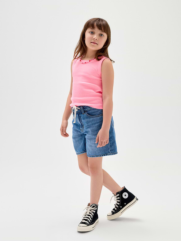 Kids Mid Rise Drawstring Denim Shorts