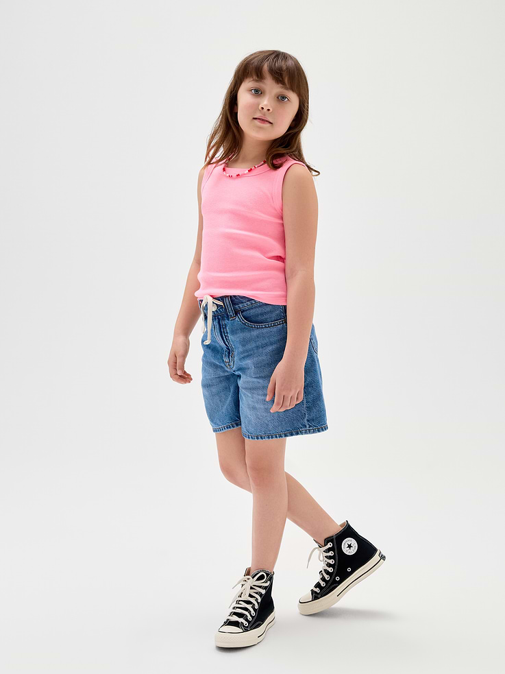 Image number 4 showing, Kids Mid Rise Drawstring Denim Shorts