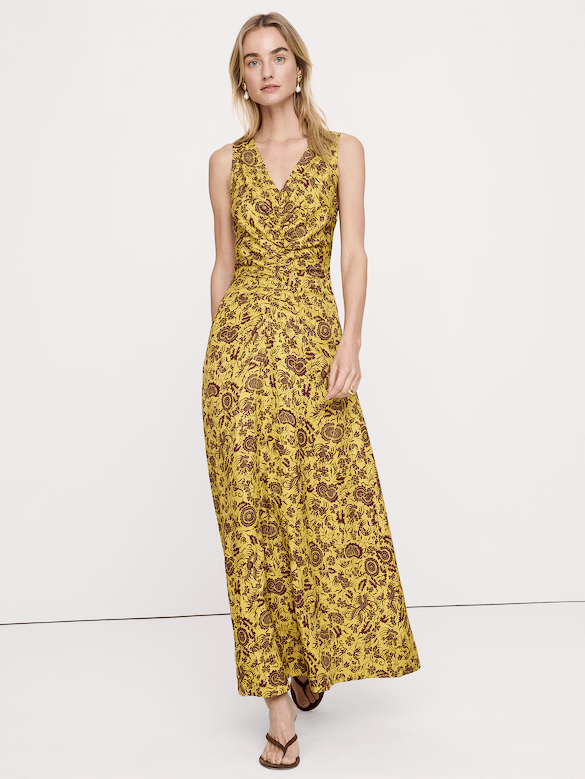 Viscose-Linen V-Neck Maxi Dress