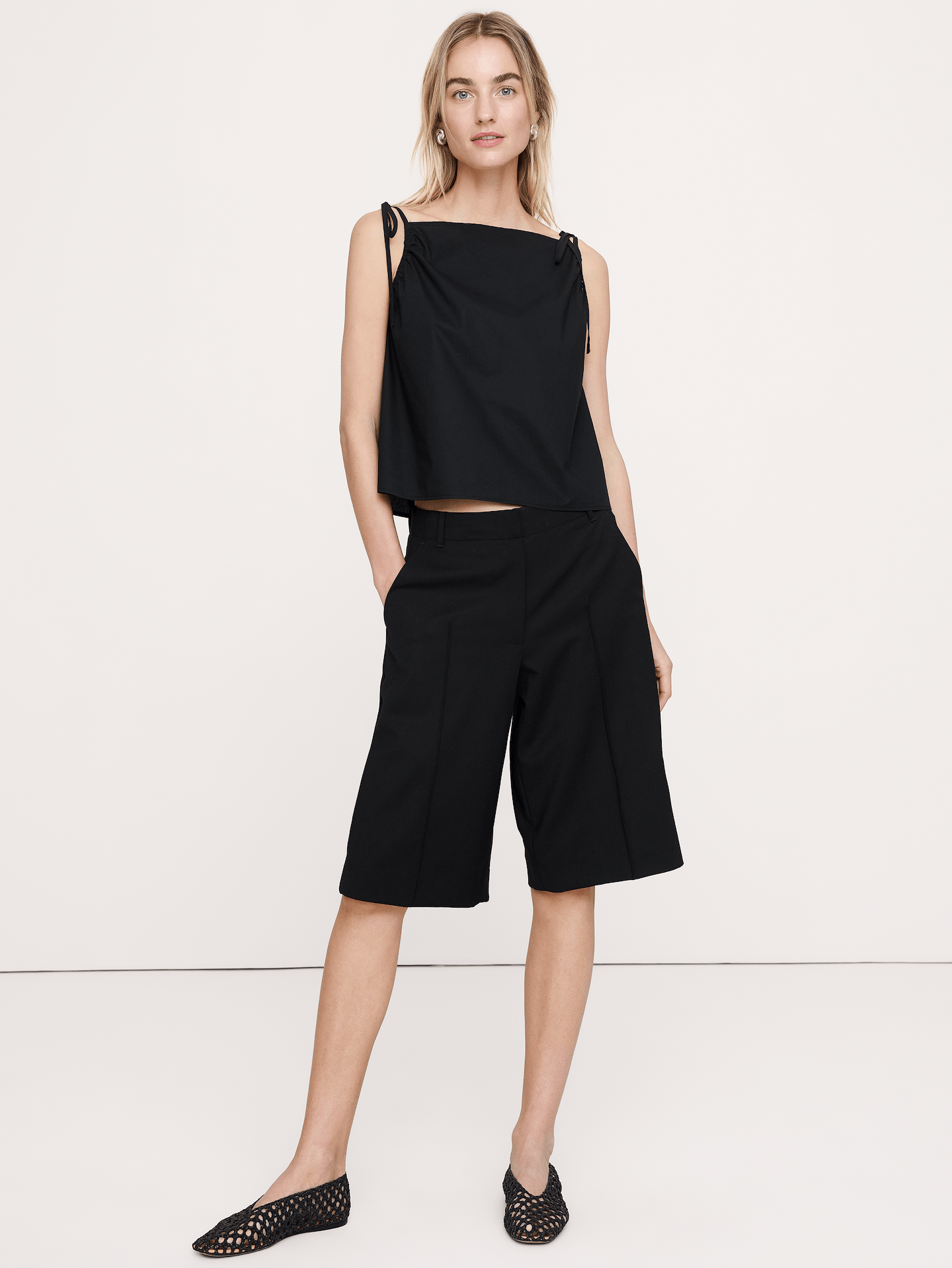 Image number 1 showing, Cotton Poplin Tie-Strap Tank