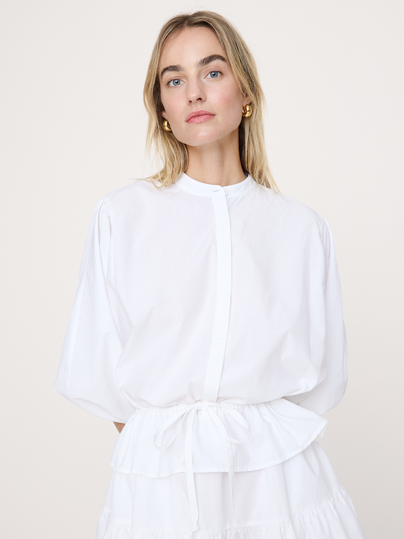 Cotton Poplin Drawstring-Waist Mini Dress