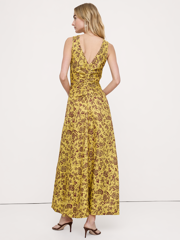 Viscose-Linen V-Neck Maxi Dress