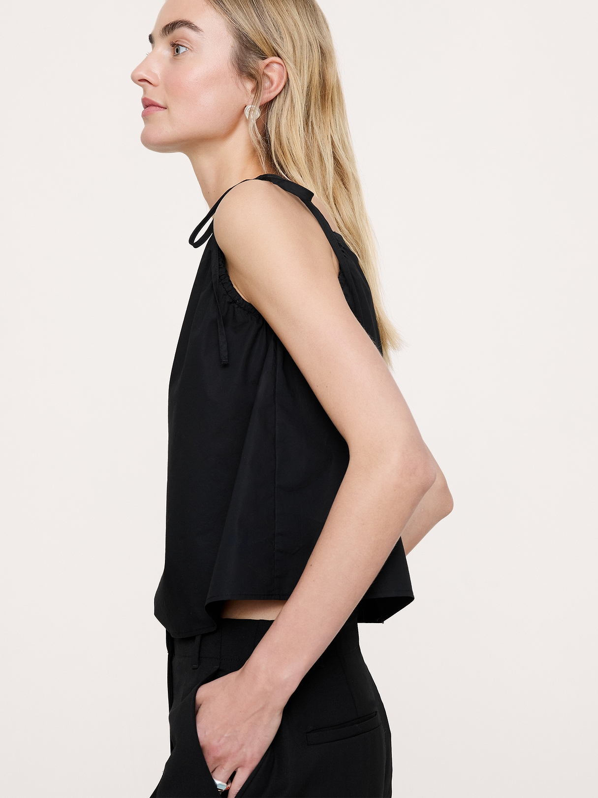Cotton ribbon tank 黒 ANDMARY】Cotton ribbon tank