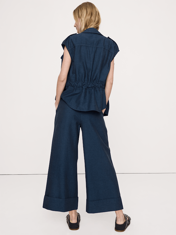 High-Rise Wide-Leg TENCEL™-Cotton-Linen Cropped Pant