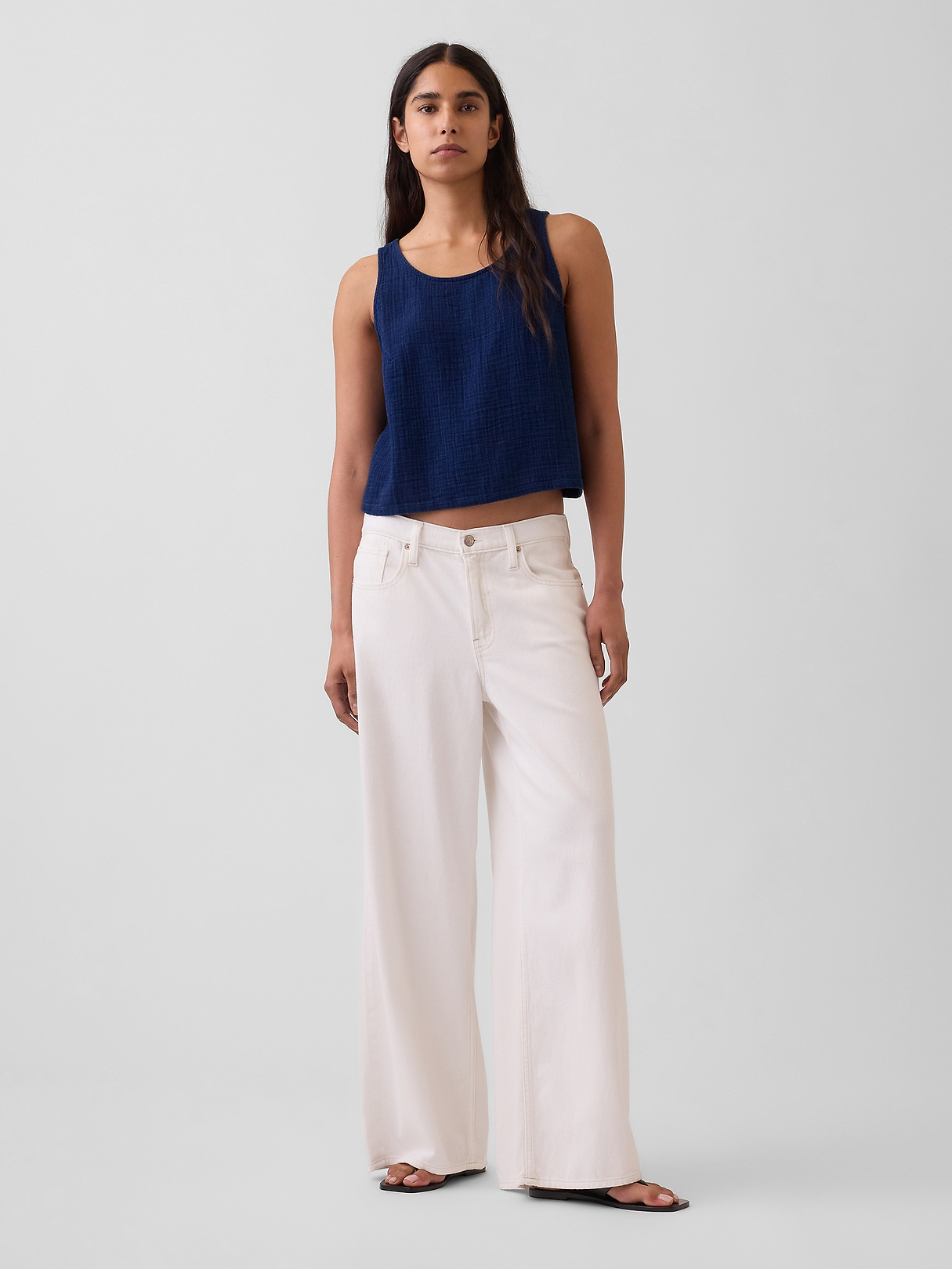 Cotton Gauze Denim Crop Shell Tank Top | Gap
