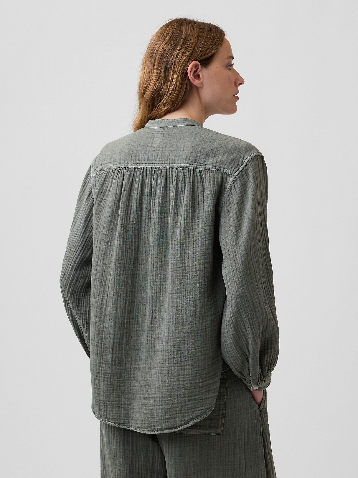 Cotton Gauze Oversized Collarless Shirt | Gap