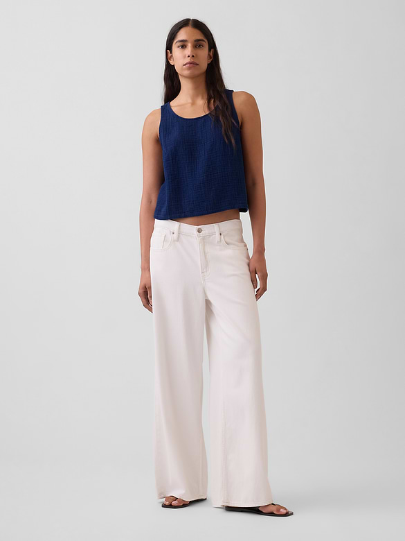 Cotton Gauze Denim Crop Shell Tank Top