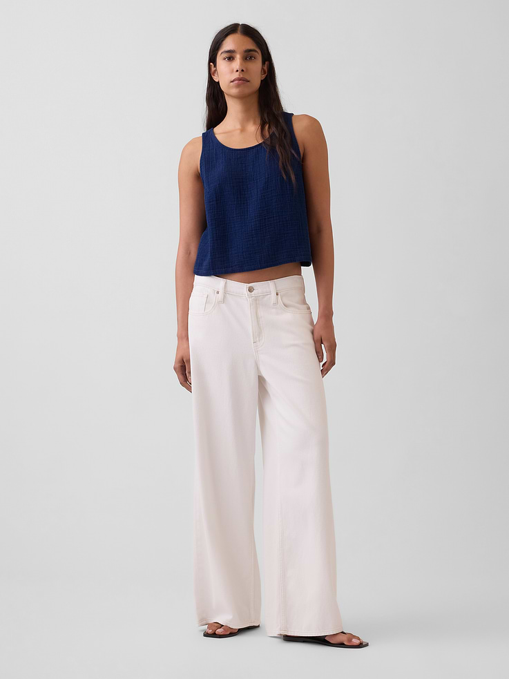 Image number 2 showing, Cotton Gauze Denim Crop Shell Tank Top