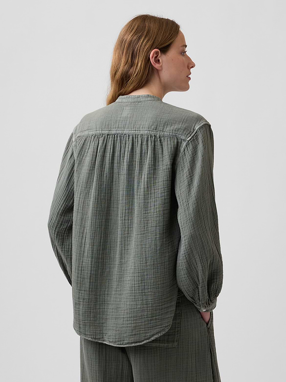 Cotton Gauze Oversized Collarless Shirt