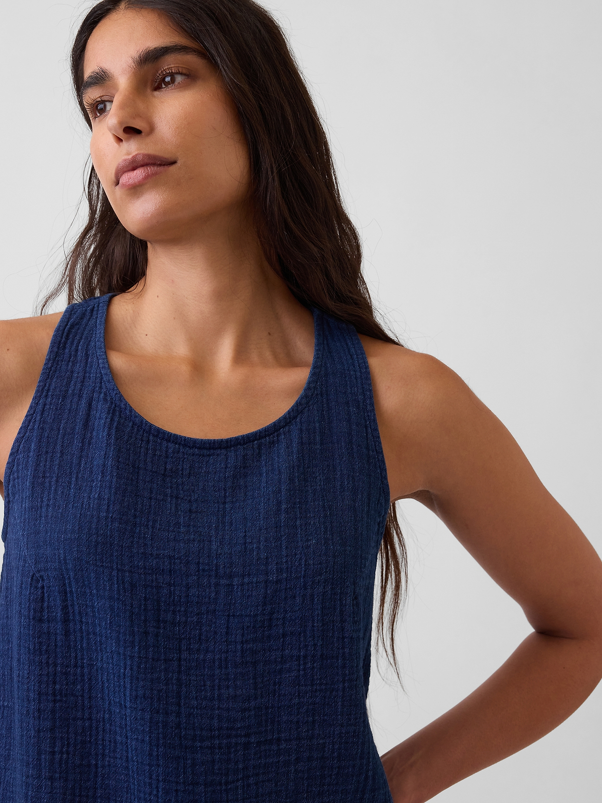 Cotton Gauze Denim Crop Shell Tank Top | Gap