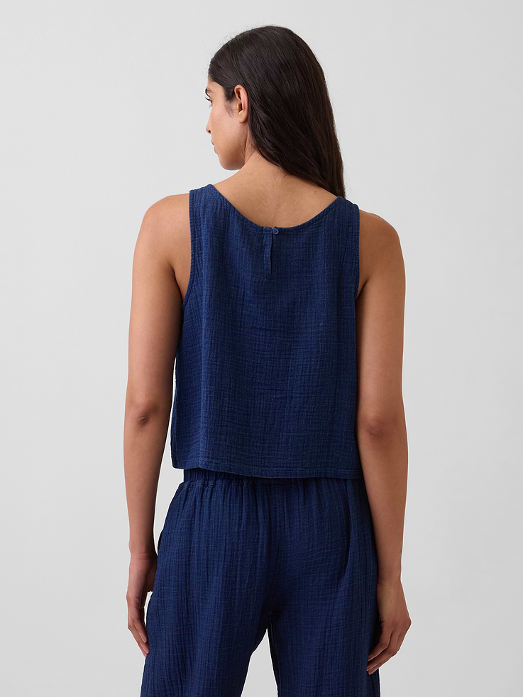 Image number 3 showing, Cotton Gauze Denim Crop Shell Tank Top