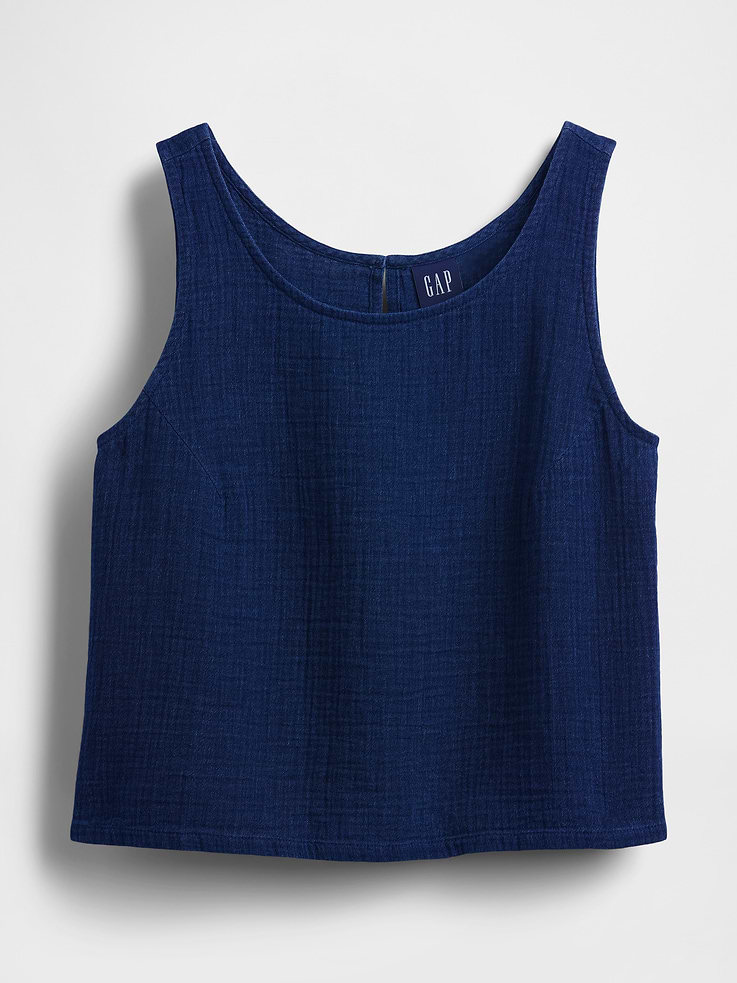 Image number 5 showing, Cotton Gauze Denim Crop Shell Tank Top