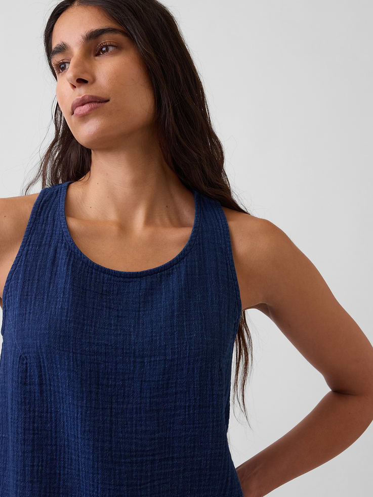 Image number 4 showing, Cotton Gauze Denim Crop Shell Tank Top