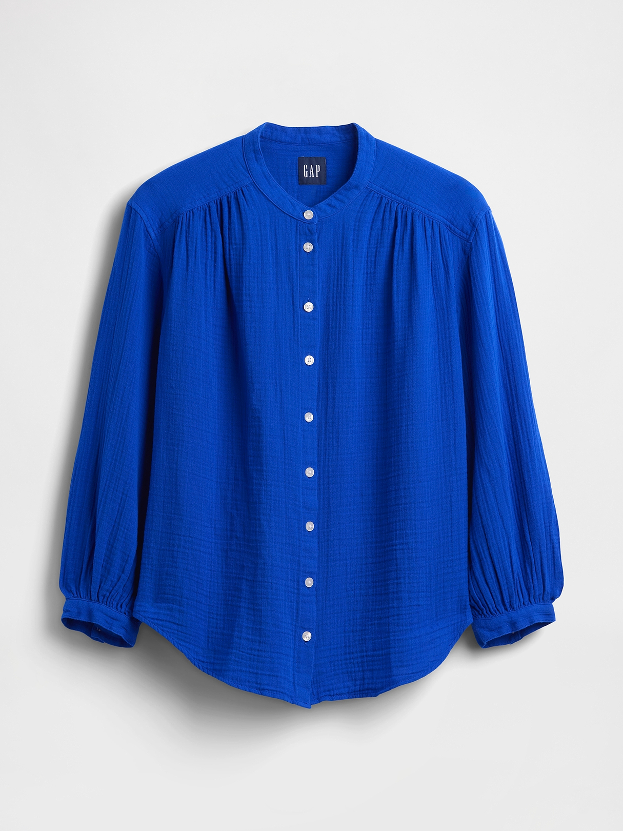 Cotton Gauze Oversized Collarless Shirt | Gap
