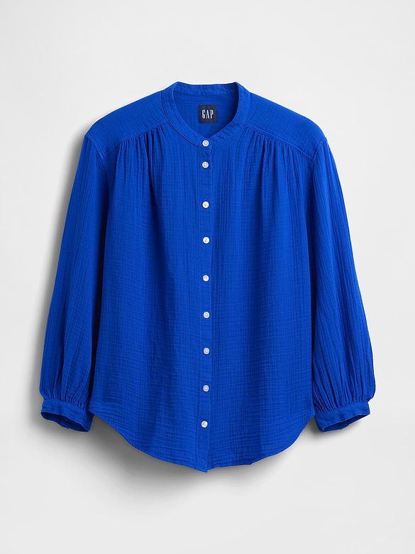 Cotton Gauze Oversized Collarless Shirt