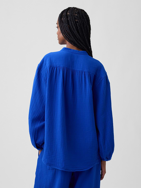 Cotton Gauze Oversized Collarless Shirt