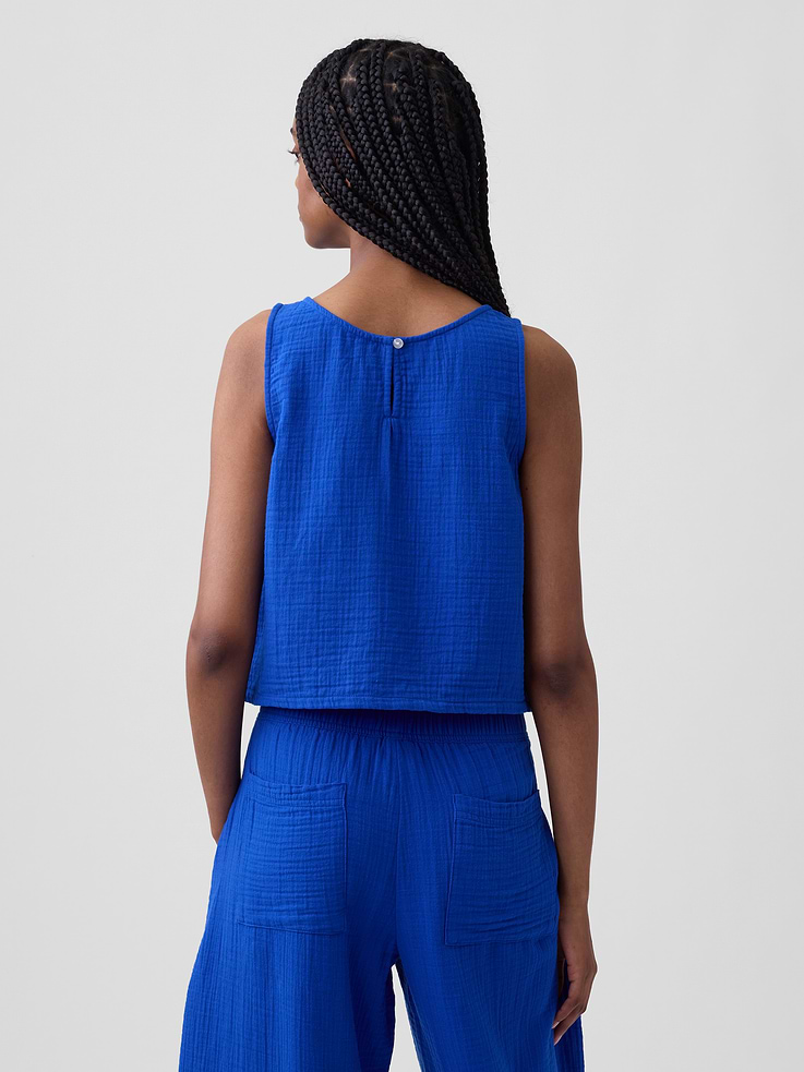 Image number 3 showing, Cotton Gauze Racer Shell Tank Top