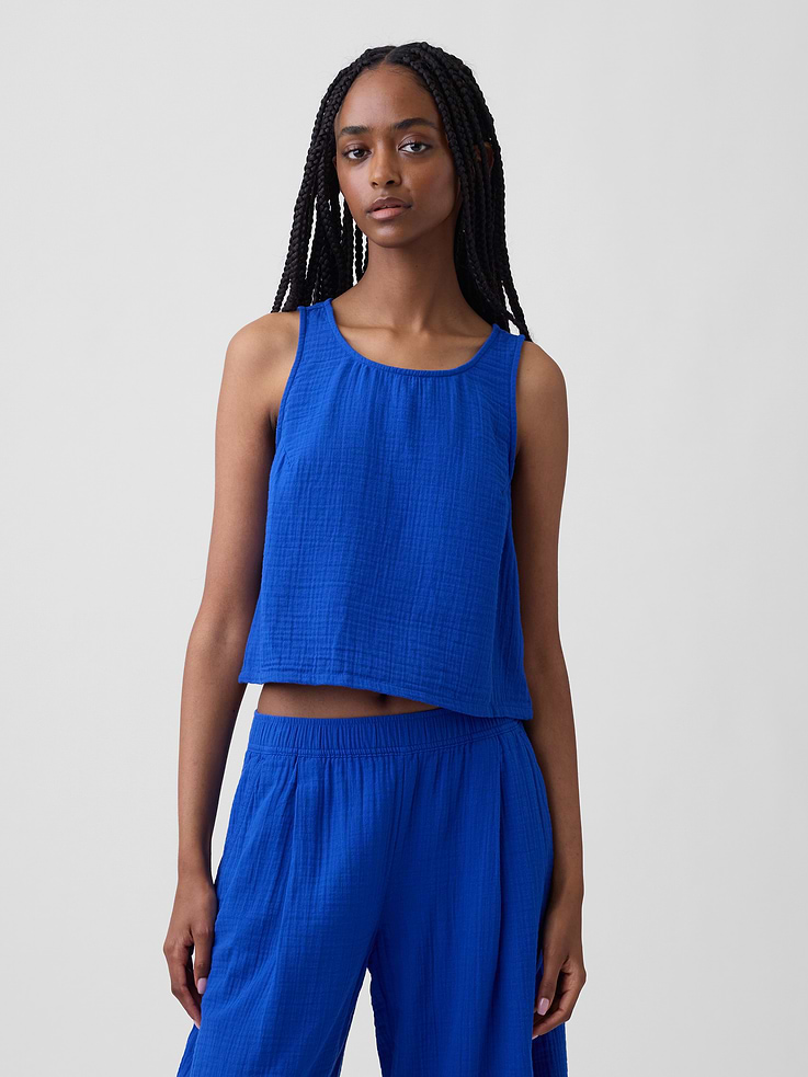 Image number 1 showing, Cotton Gauze Racer Shell Tank Top