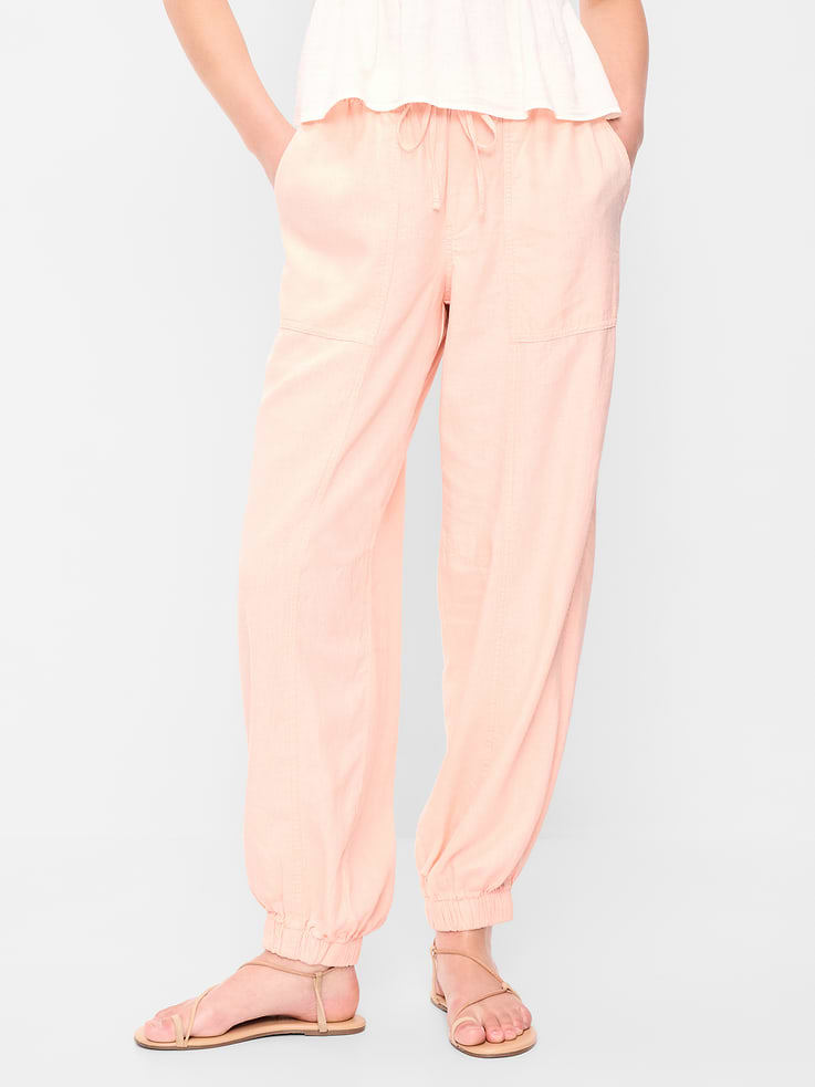 Image number 2 showing, Mid-Rise Linen-Blend Cinched-Ankle Pants