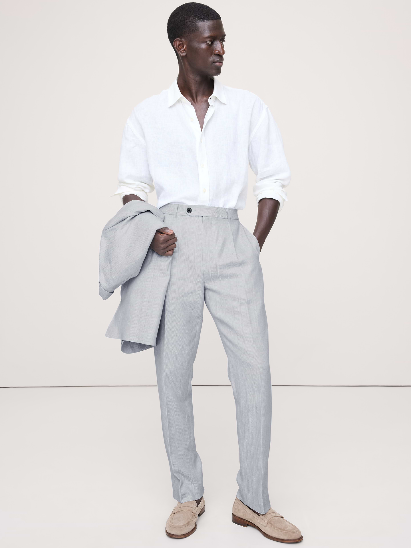 Image number 1 showing, Tailored Slim-Fit Herringbone Linen-Merino Suit Pant