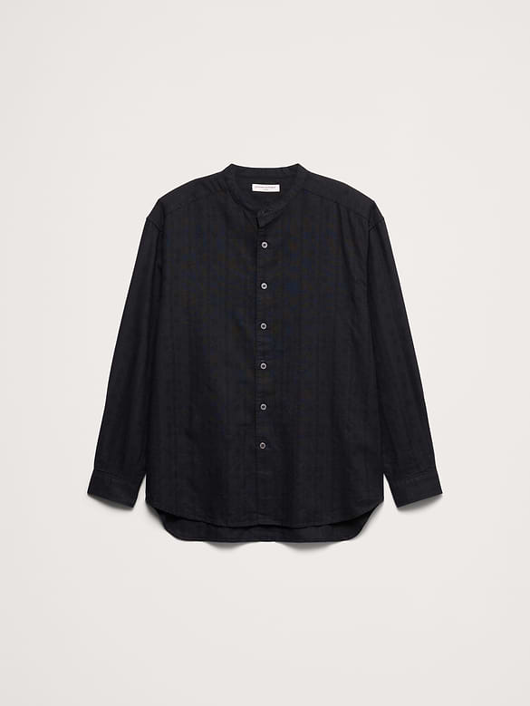Relaxed-Fit Cotton-Linen Banded-Collar Shirt