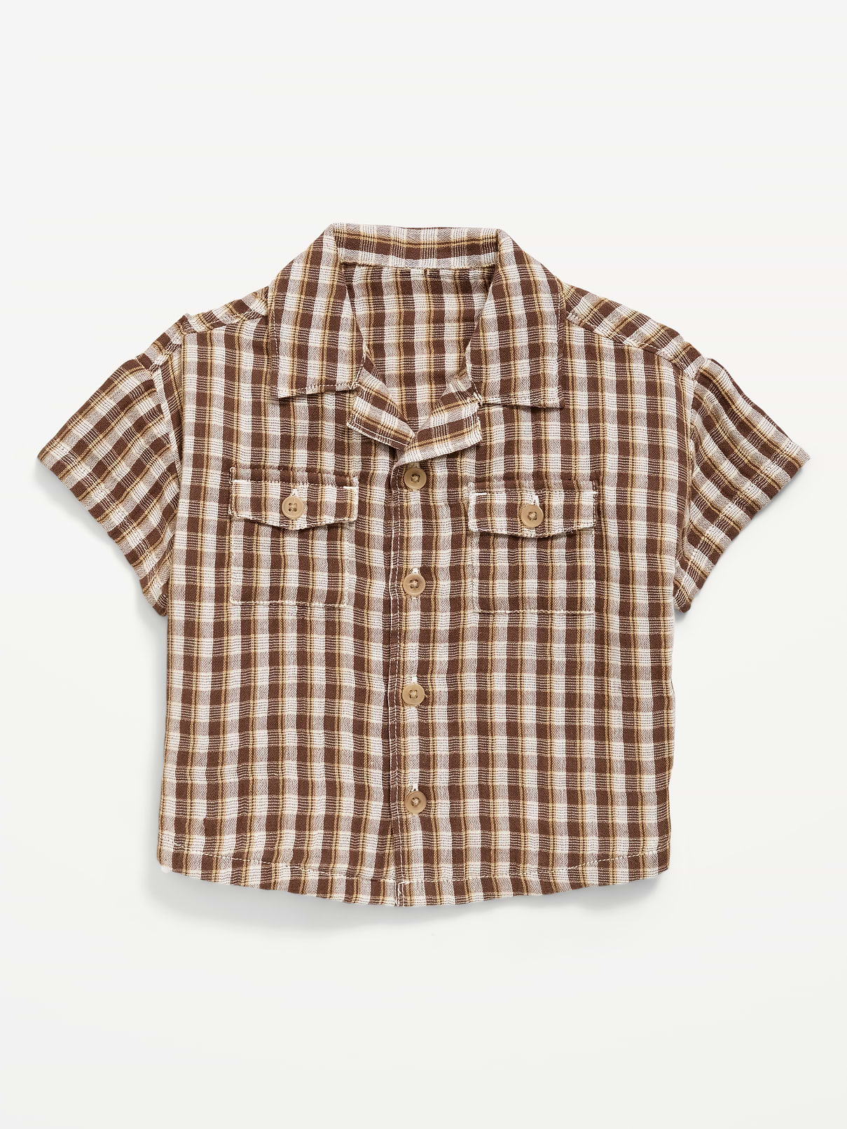 L'image numéro 1 présente Chemise à manches courtes en coton texturé à double tissage pour bébé