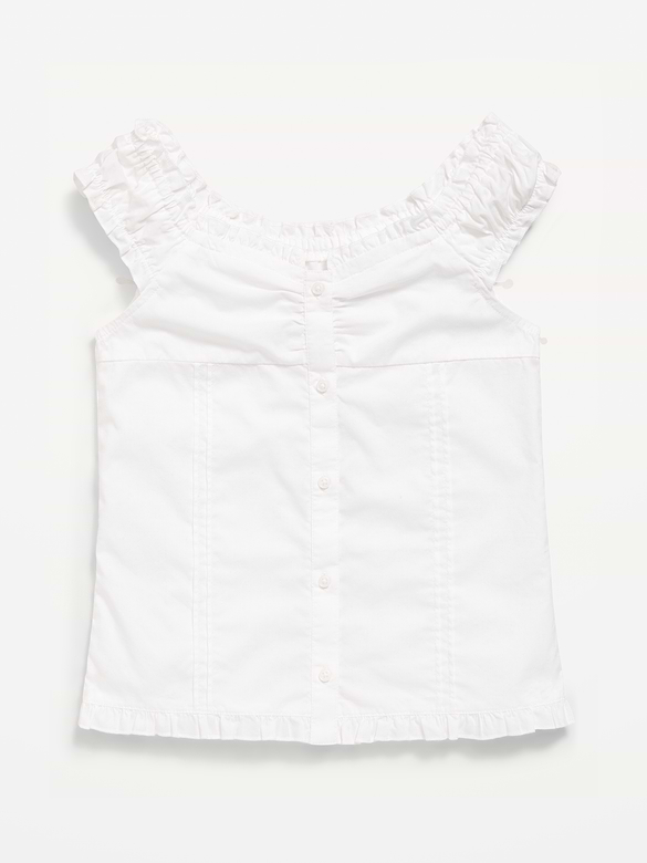 Short-Sleeve Sweetheart-Neck Button-Front Top for Girls