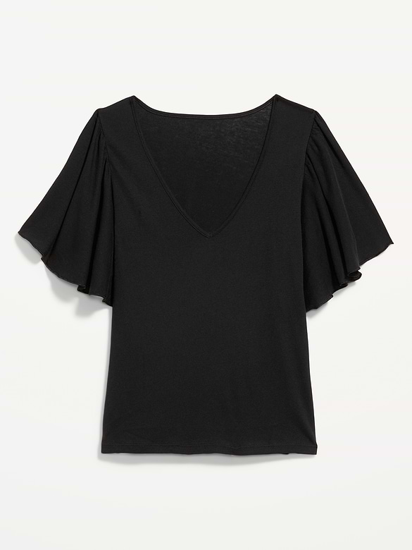 V-Neck Flutter Sleeve Top